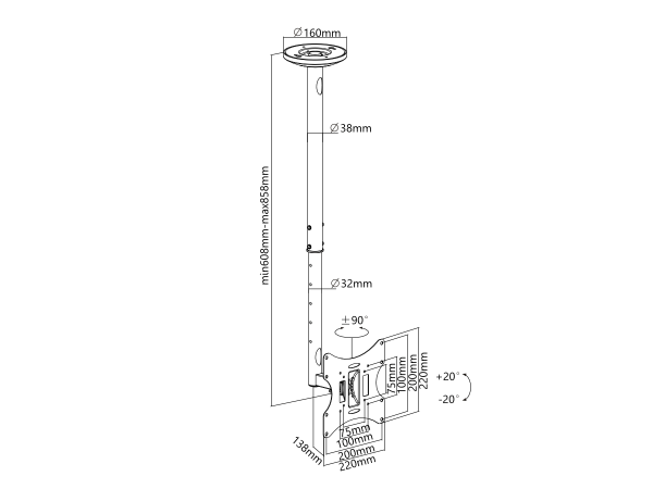 OVTV-C2342 Soporte de Acero Para Televisor – Instalación Techo – Ovaltech, Universal - Image 6