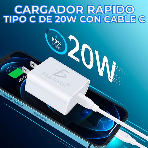 Cargador Adaptador de Carga Rápida 20W para Dispositivos con USB-C
